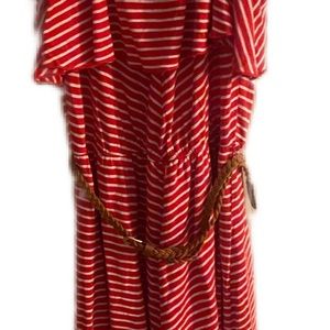 Red/White Striped Hi-Lo Spaghetti-strapped dress, Sz L (11-13)